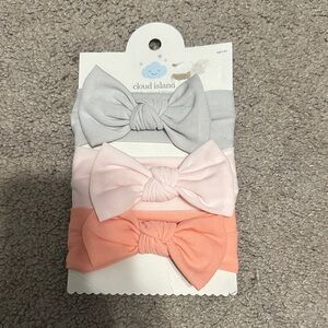 Cloud Island Kids Bow Headband Trio - Light Gray, Soft Pink, Coral